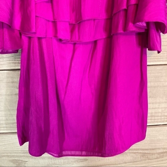 Lilly Pulitzer Haylee of the Shoulder Satin Ruffle Top in Wine Spritzer - Picture 7 of 9